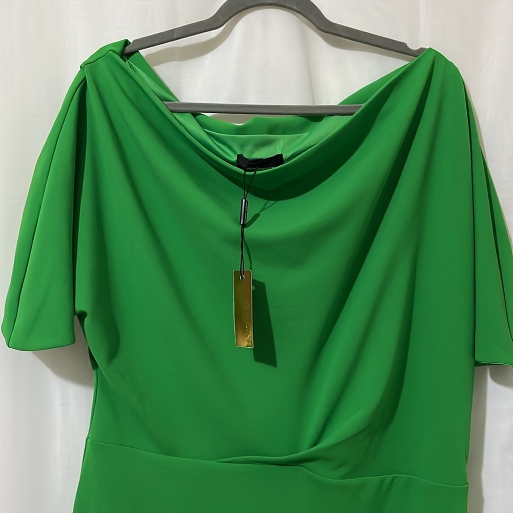 NWT Alexia Admor Green with Scalloped Nexkline Below Knee Dress a229 - Picture 3 of 8